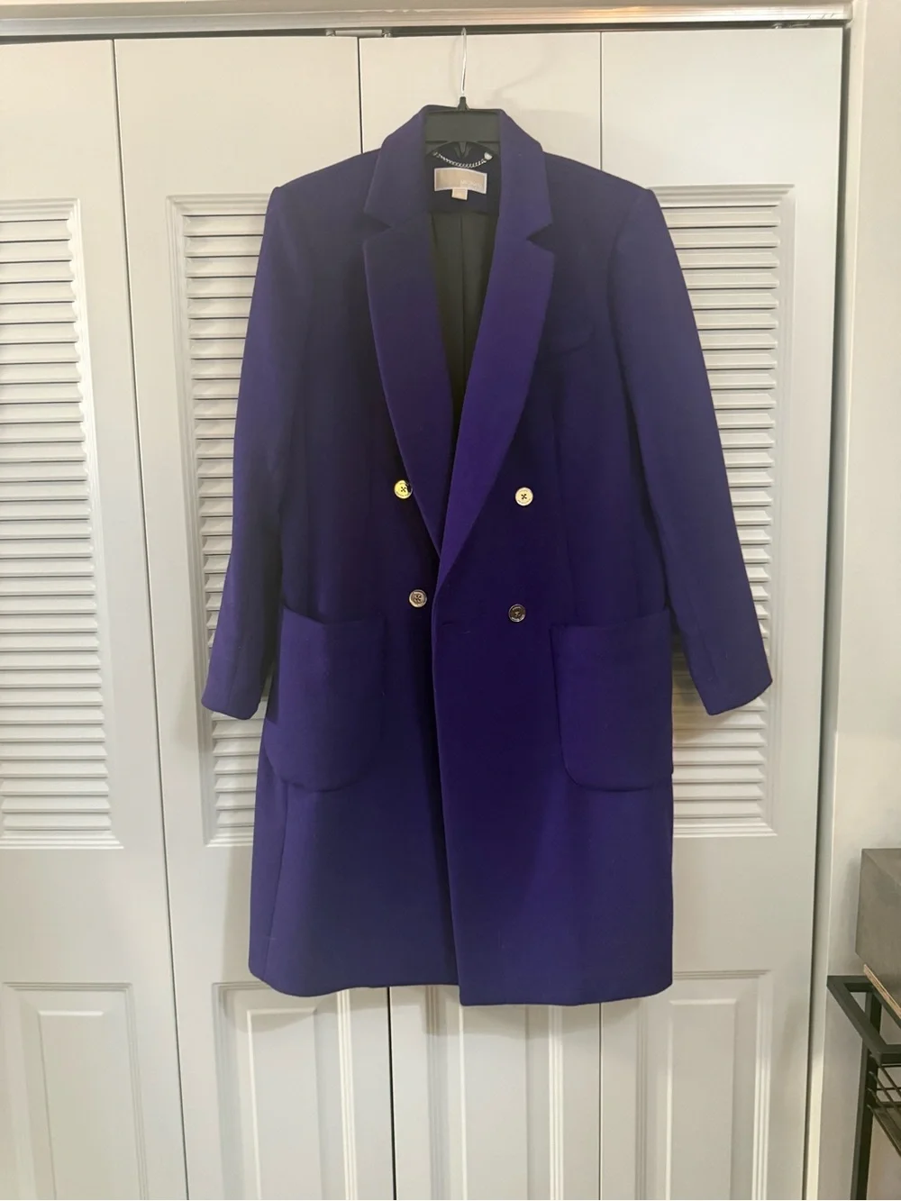 Michael Kors Double-Breasted Purple Coat with Gold Buttons